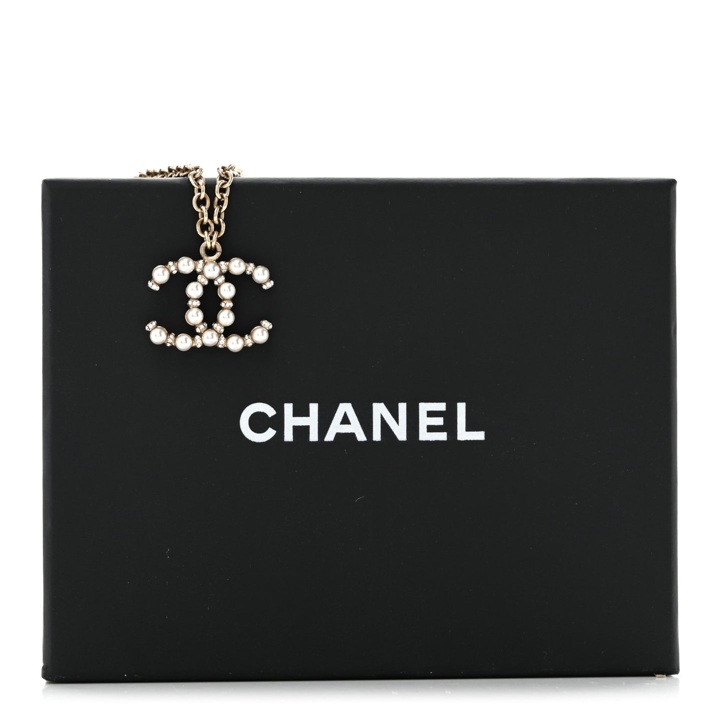 Crystal Pearl Nefertiti CC Pendant Necklace Gold