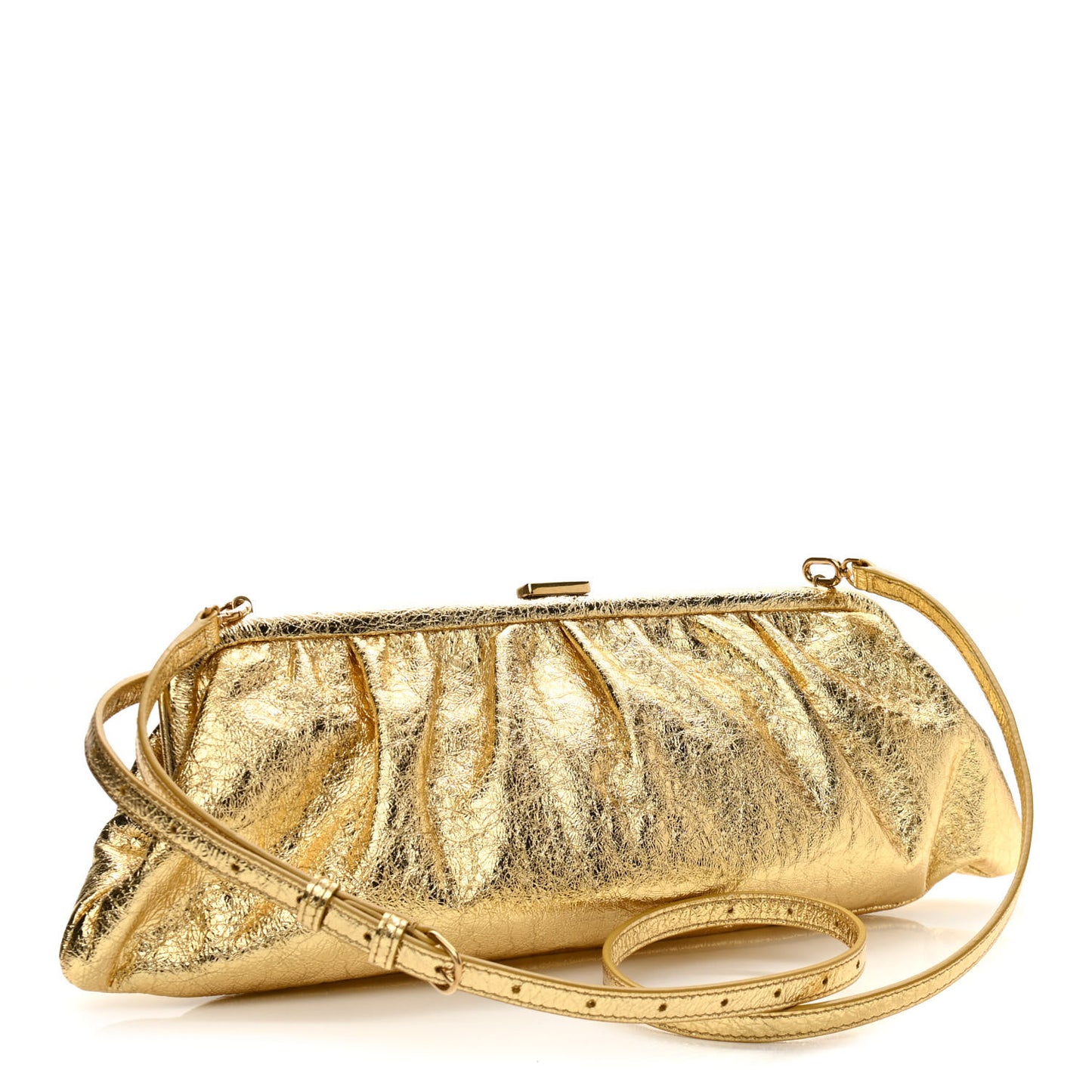 Metallic Textured Calfskin Logo XL Cloud Clutch Gold