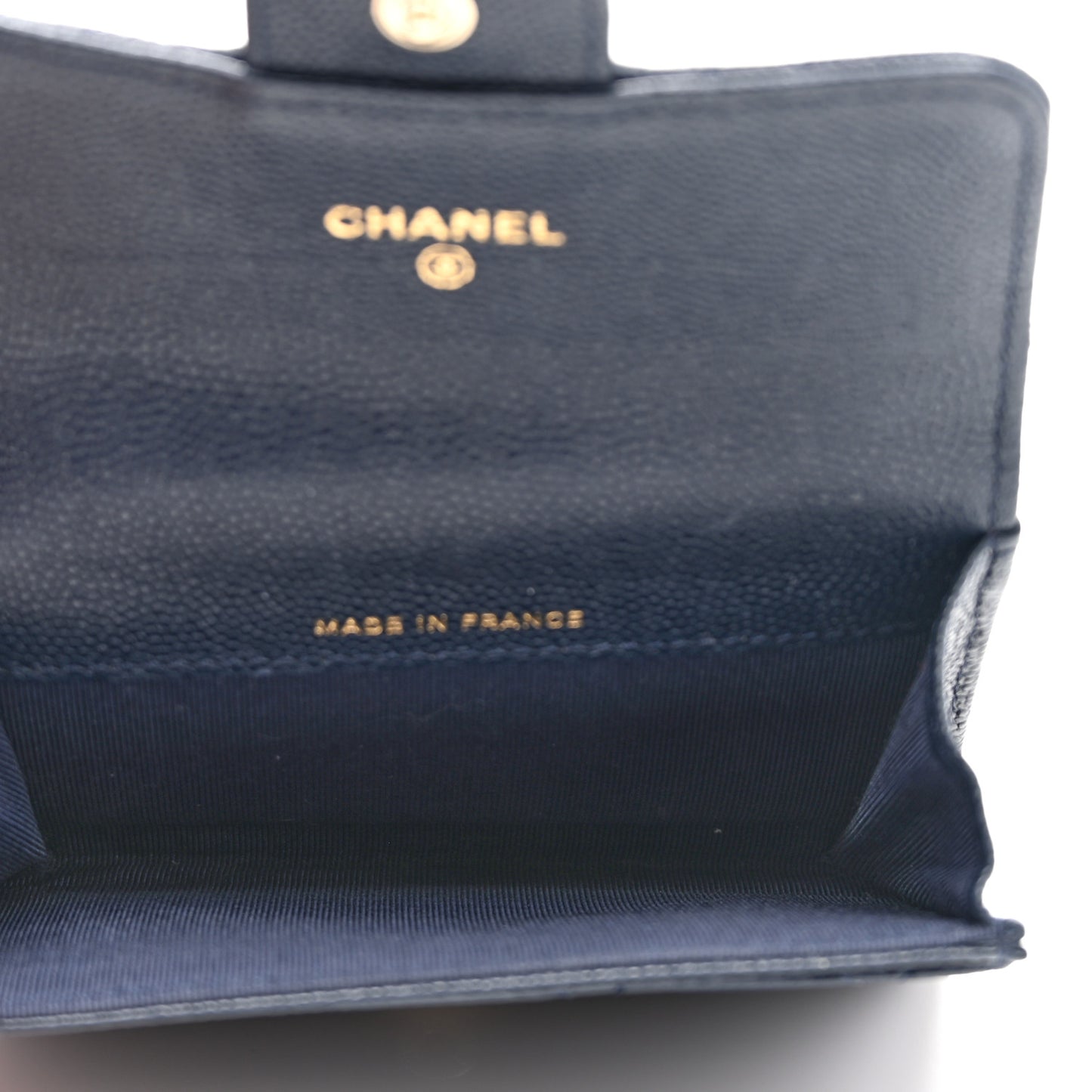 Caviar Quilted Flap Card Holder Wallet Navy