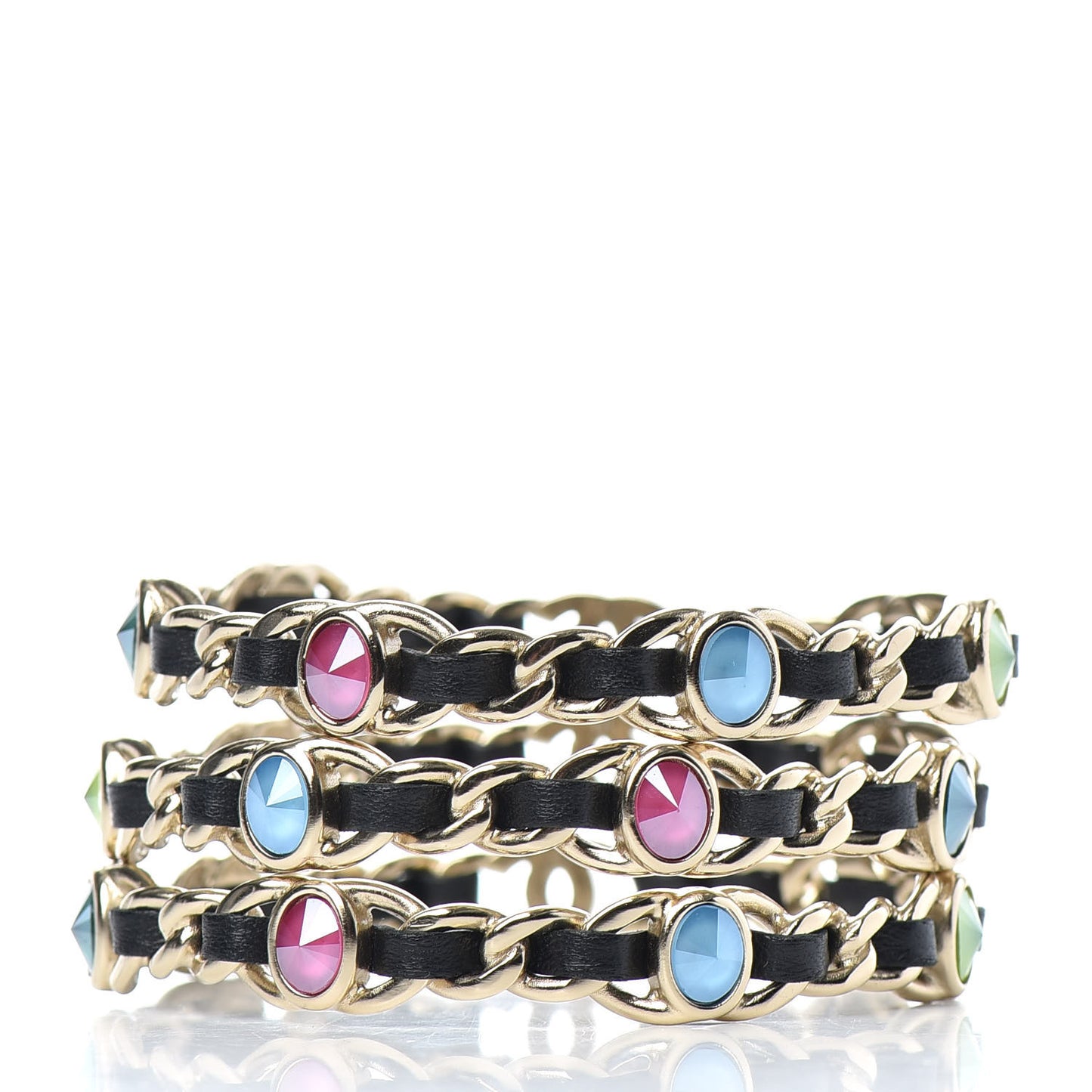 Lambskin Chain CC Bangle Bracelets Set of 3 Multicolor