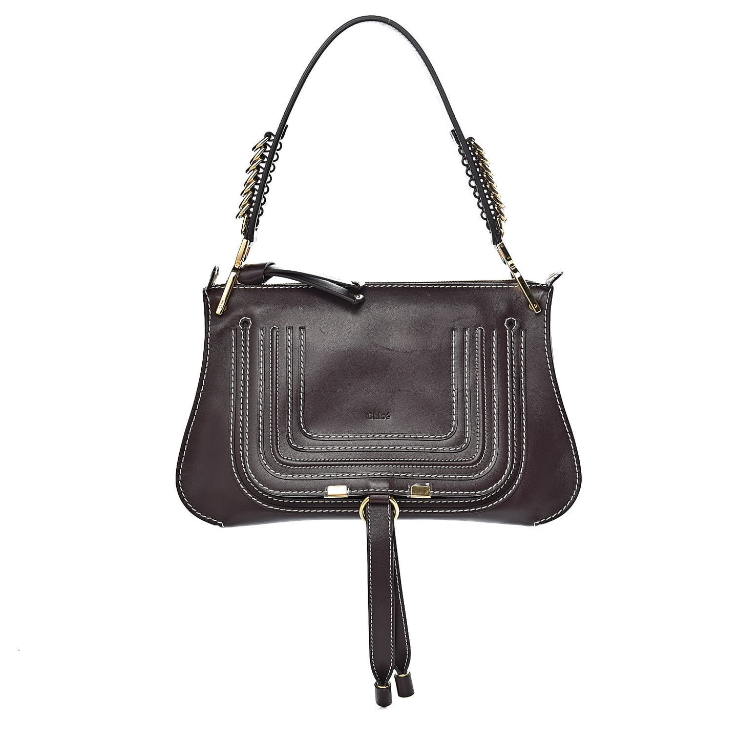 Calfskin Marcie Saddle Shoulder Bag Black Raisin