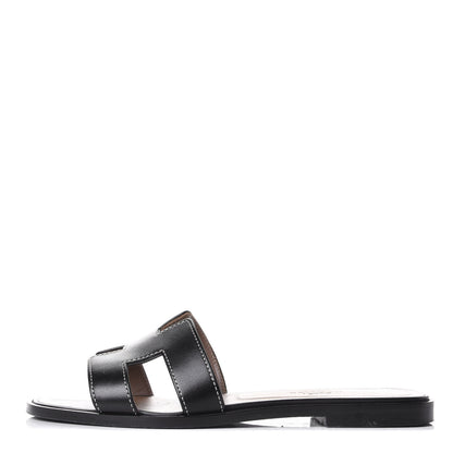 Hermes Box Calfskin Oran Sandals 36 Black 1 of 10