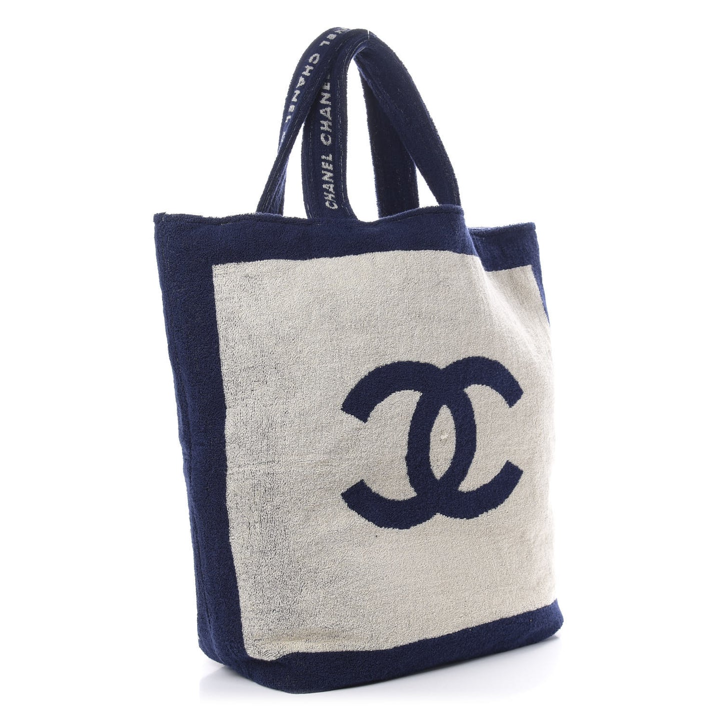 Terry Cotton CC Beach Tote Towel Set Navy Blue Beige