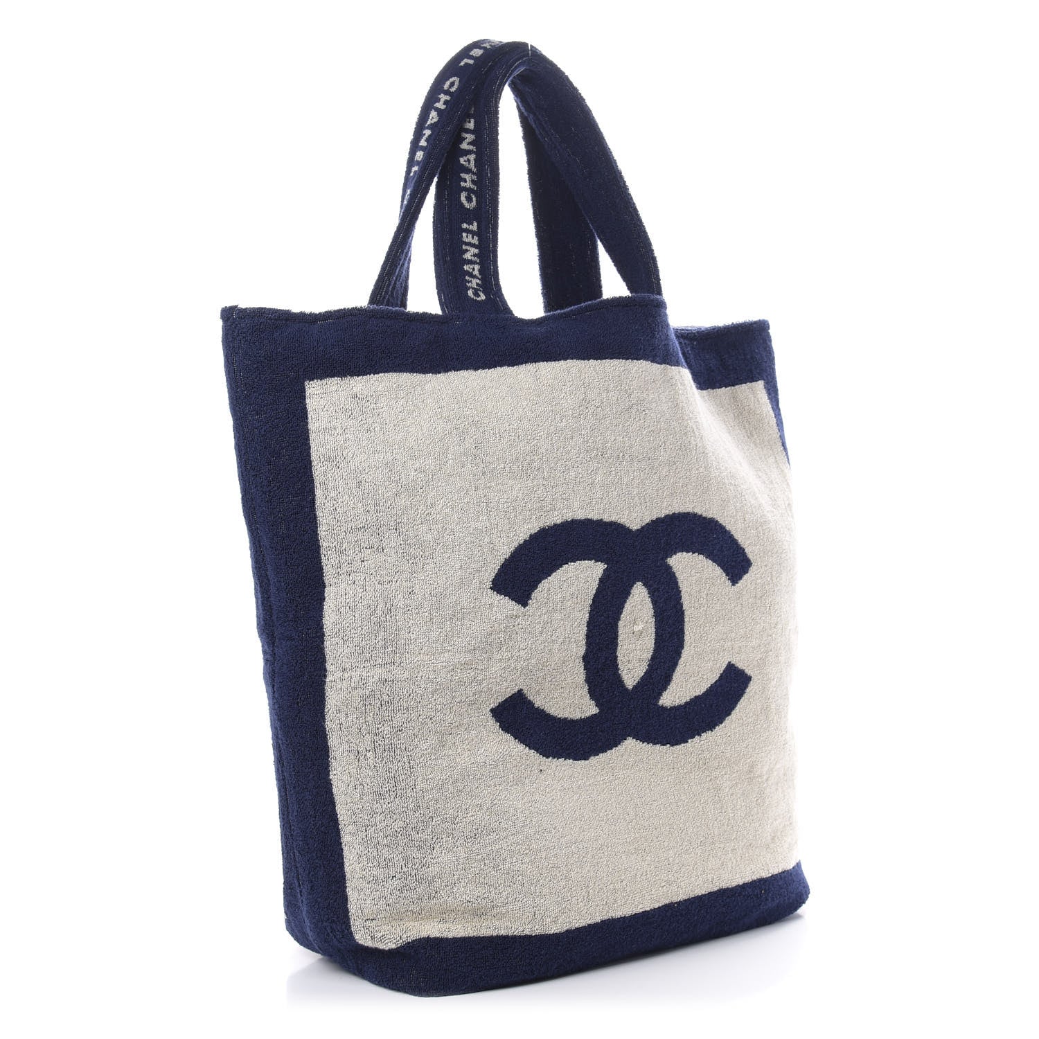 Chanel Terry Cotton CC Beach Tote Towel Set Navy Blue Beige 5 of 15