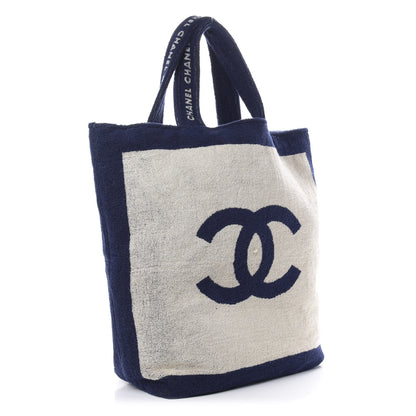 Chanel Terry Cotton CC Beach Tote Towel Set Navy Blue Beige 5 of 15