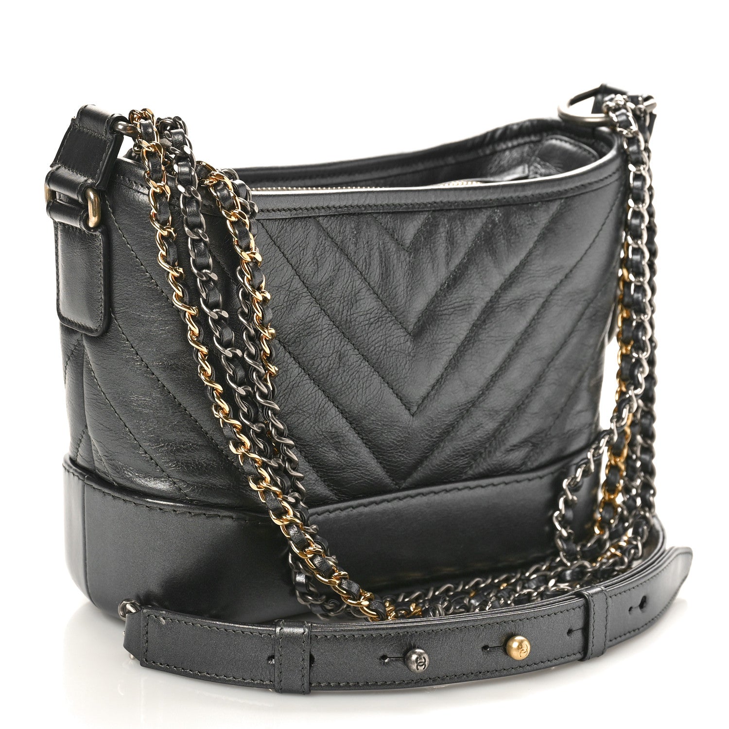 Chanel Metallic Aged Calfskin Chevron Quilted Small Gabrielle Hobo Dark Grey 2 of 8