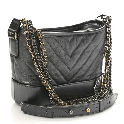 Chanel Metallic Aged Calfskin Chevron Quilted Small Gabrielle Hobo Dark Grey 2 of 8