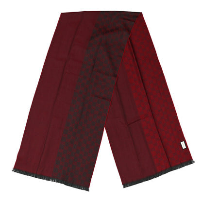 Gucci Wool Jacquard Monogram Fringe Scarf Graphite Red 1 of 3