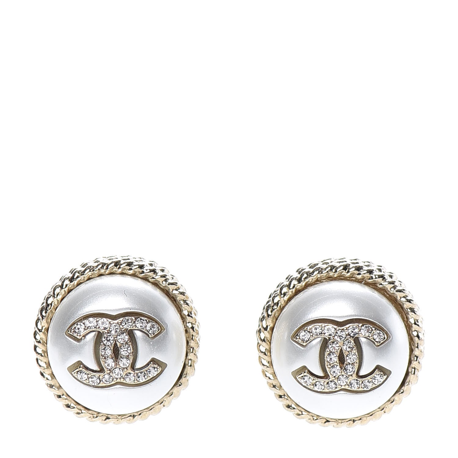 Chanel Pearl Crystal CC Round Earrings Gold 1 of 5