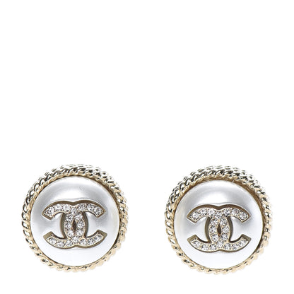 Chanel Pearl Crystal CC Round Earrings Gold 1 of 5