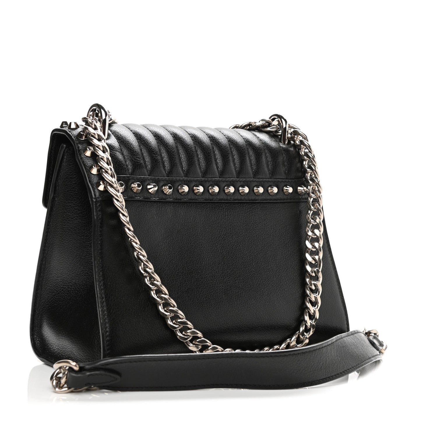 Glace Calfskin Studded Sound Flap Crossbody Shoulder Bag Black