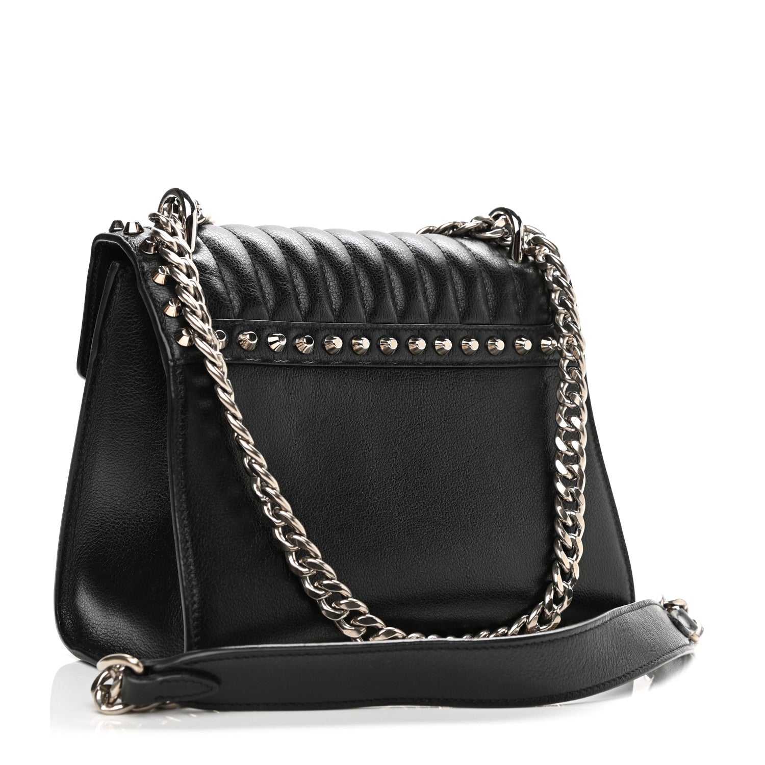 Prada Glace Calfskin Studded Sound Flap Crossbody Shoulder Bag Black 3 of 10