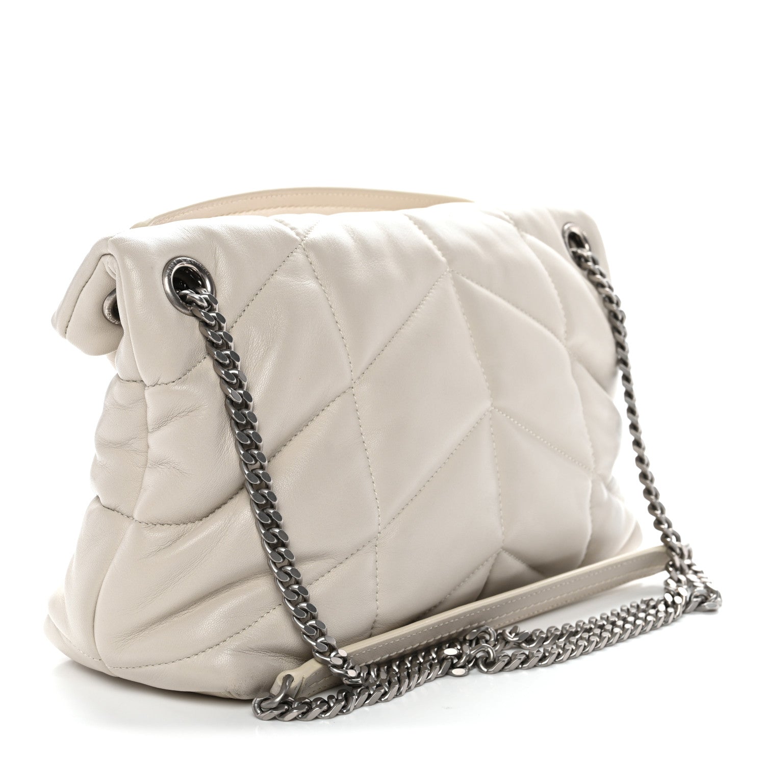 Saint Laurent Lambskin Quilted Small Loulou Puffer Monogram Chain Satchel Blanc Vintage 3 of 11