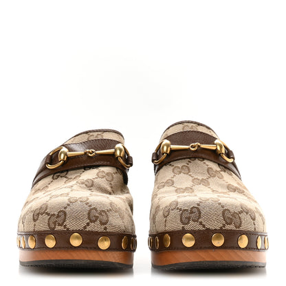 Gucci Monogram Goatskin Horsebit Clog Mules 39 Beige Ebony Brown Sugar 3 of 9
