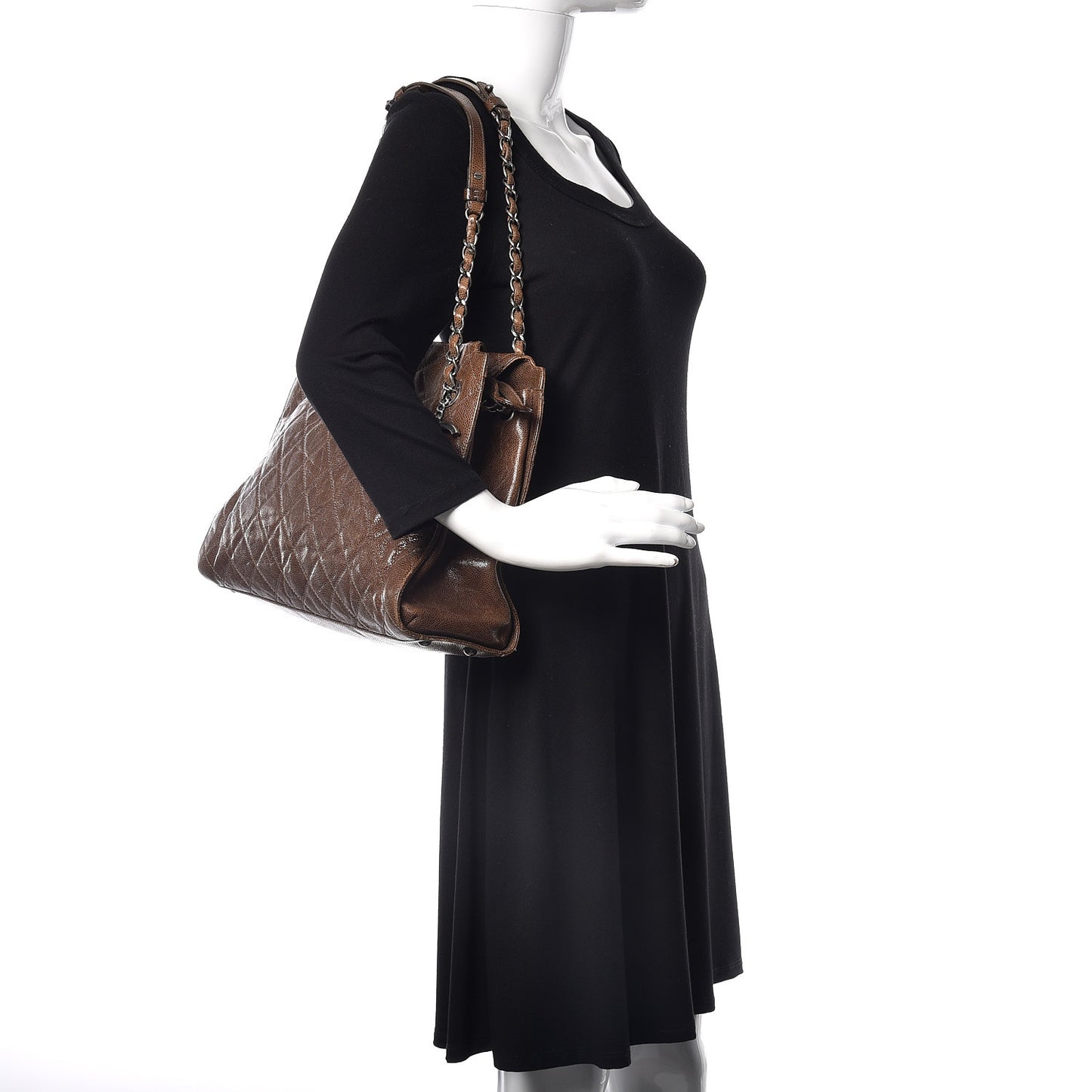 Glazed Caviar Quilted Tote Brown