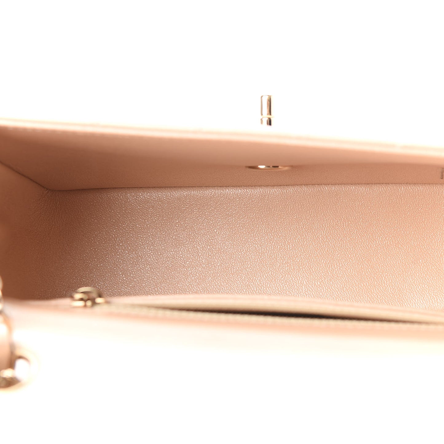 Iridescent Calfskin Quilted Mini Rectangular Flap Beige