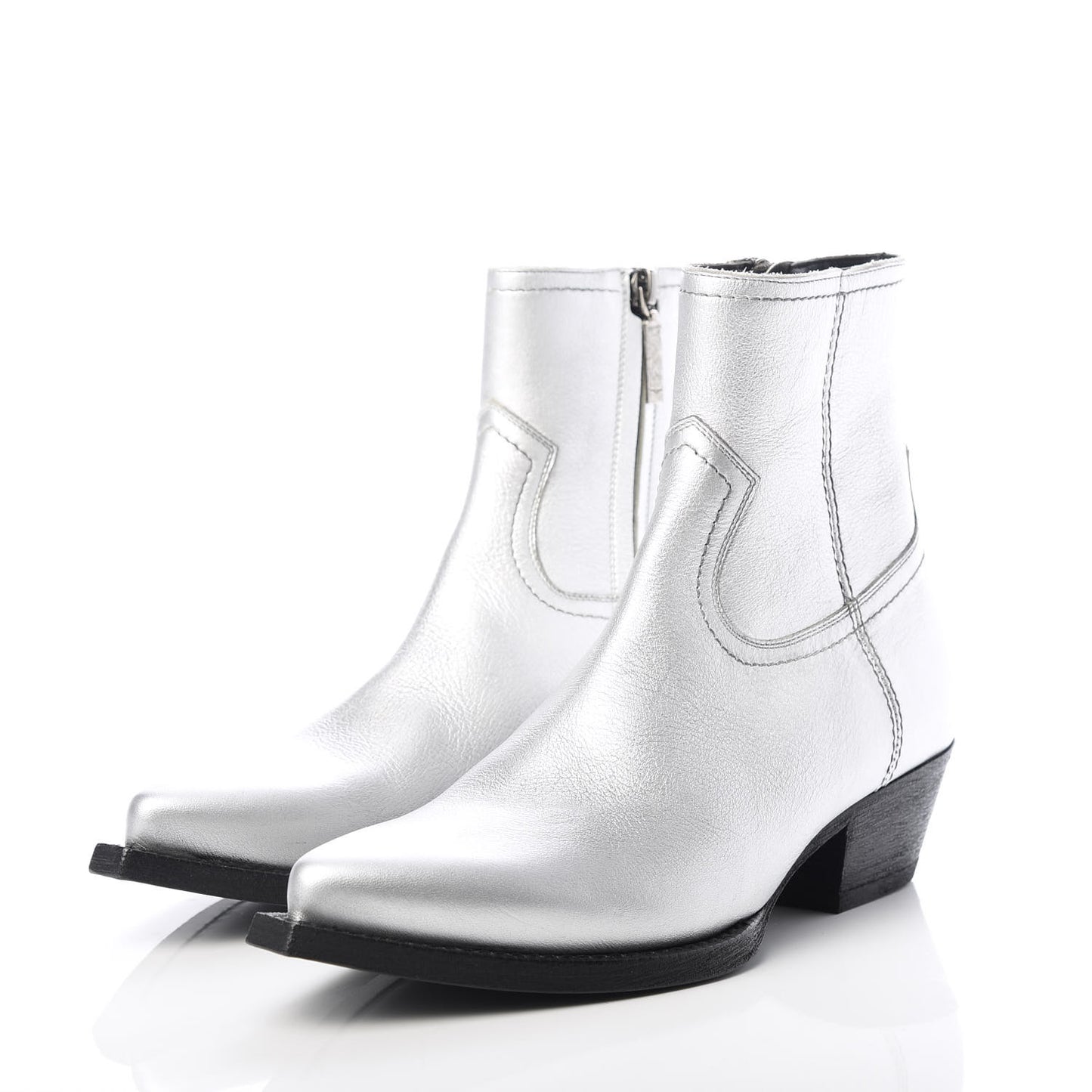 Metallic Calfskin Lukas Ankle Boots 37 Silver
