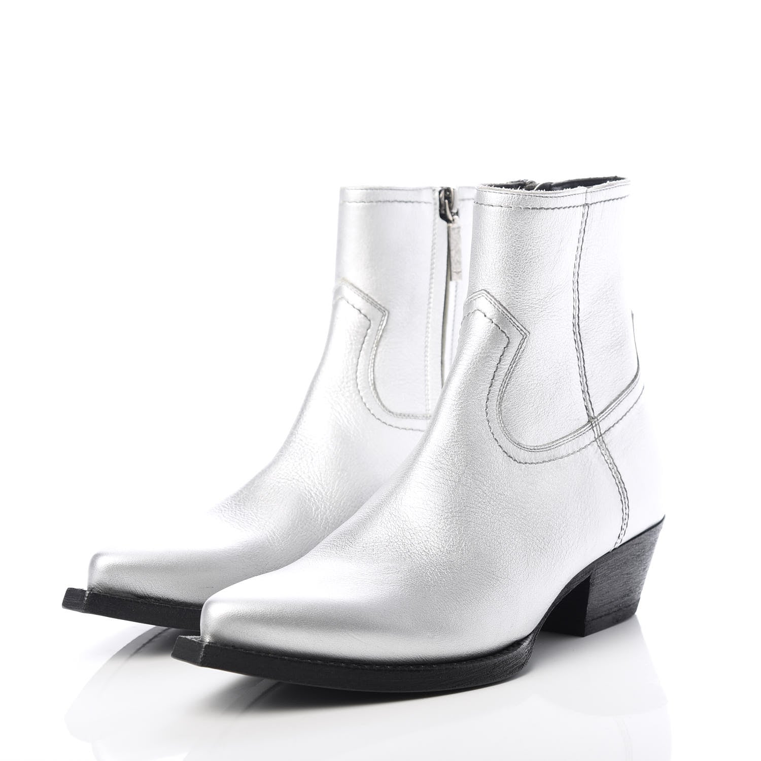 Saint Laurent Metallic Calfskin Lukas Ankle Boots 37 Silver 3 of 10