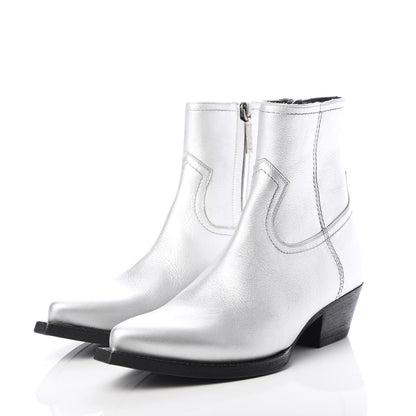 Saint Laurent Metallic Calfskin Lukas Ankle Boots 37 Silver 3 of 10