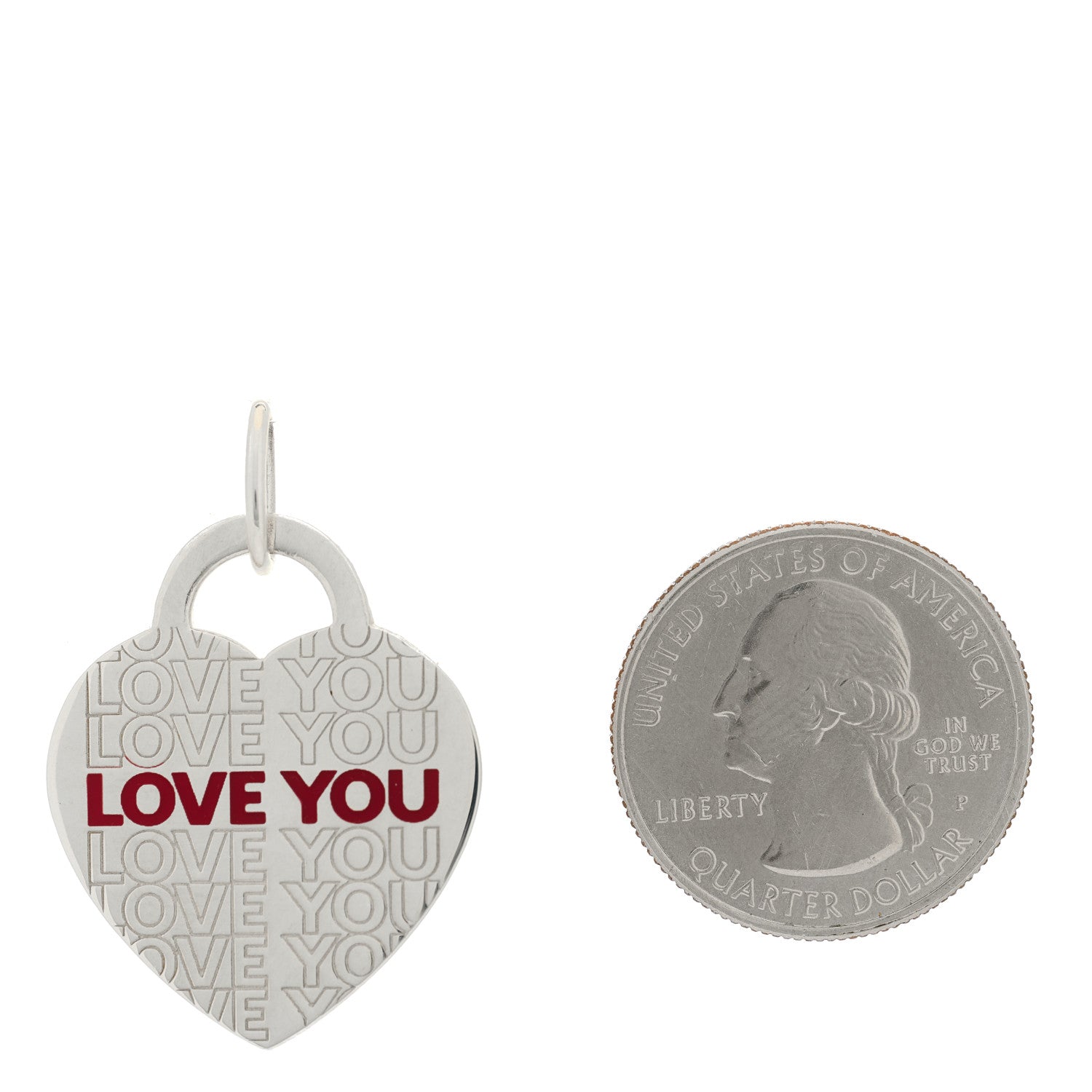 Tiffany Sterling Silver Enamel LOVE YOU Heart Charm Red 2 of 4