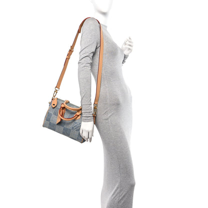 Louis Vuitton Damier Denim 3D Speedy Bandouliere 25 Bleu 2 of 11