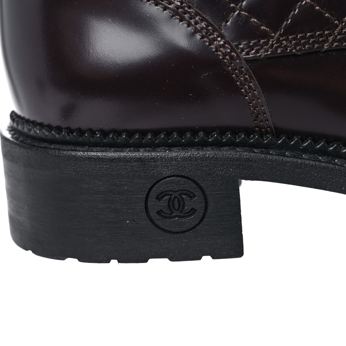 Glazed Calfskin Quilted Lace Up Combat Boots 37.5 Brown