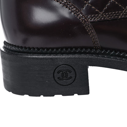 Chanel Glazed Calfskin Quilted Lace Up Combat Boots 37.5 Brown 12 of 15