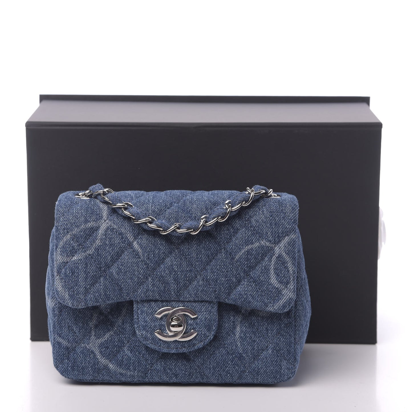 Denim CC Quilted Mini Square Flap Blue