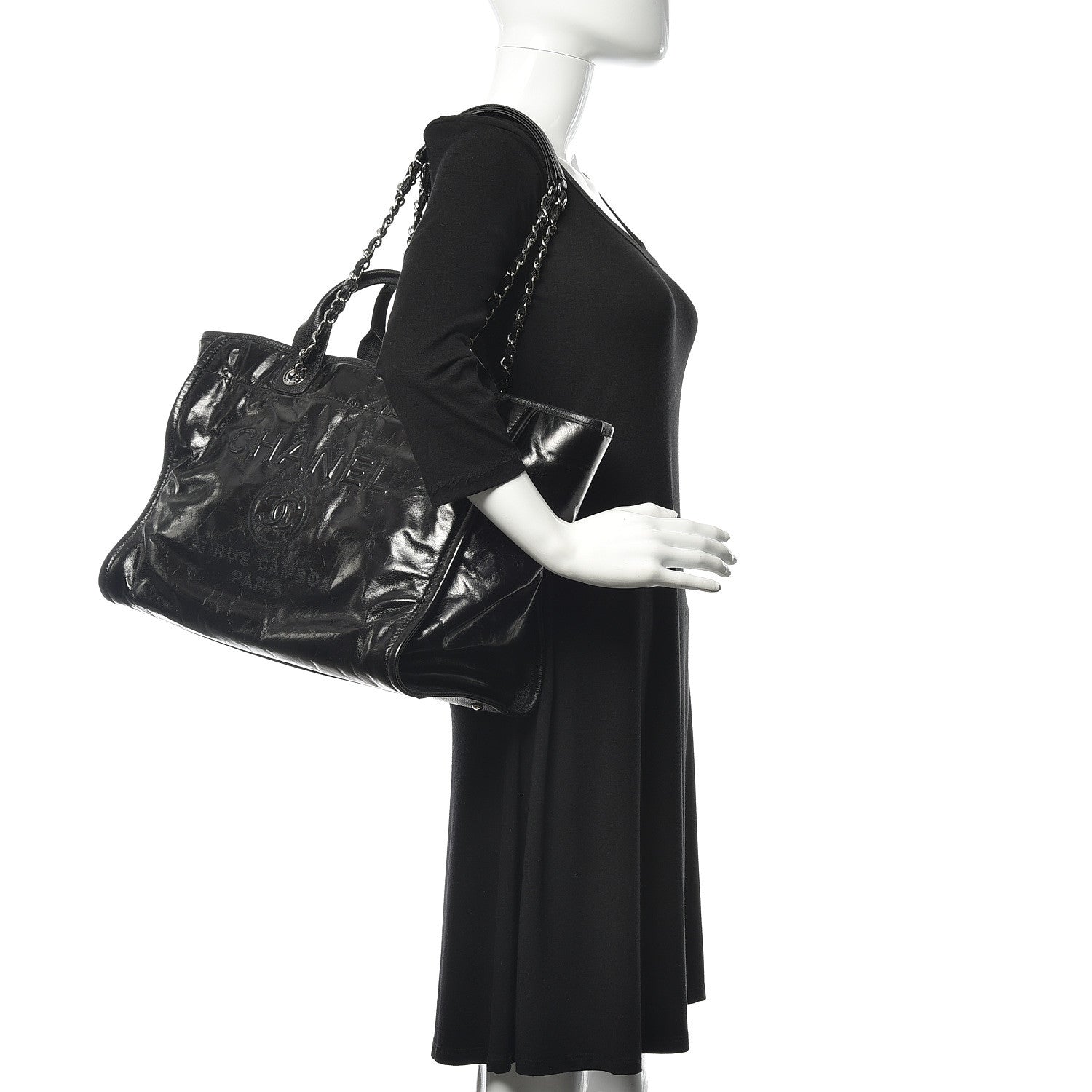 Chanel Glazed Calfskin Large Deauville Tote Black 2 of 11