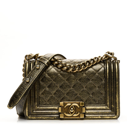 Chanel Cracked Metallic Calfskin Quilted Small Boy Flap Gold 2 of 21