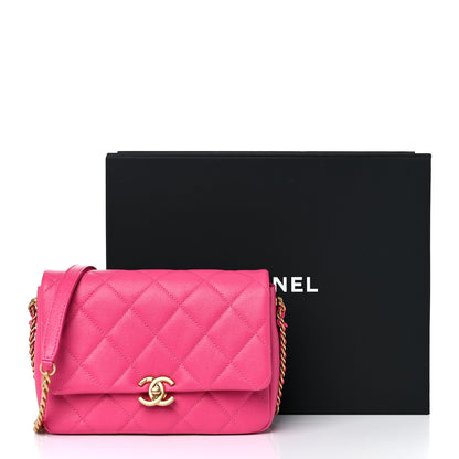 Chanel Shiny Caviar Quilted Small Chain Melody Flap Dark Pink 9 of 9