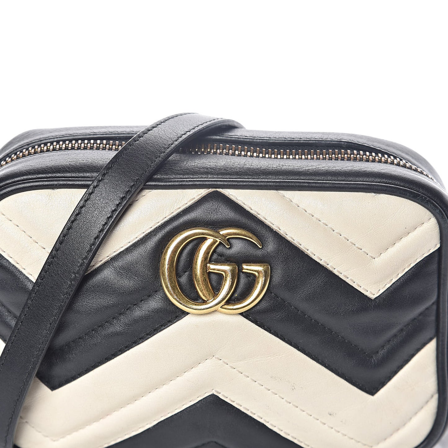 Calfskin Matelasse Mini GG Marmont Chain Shoulder Bag Black White