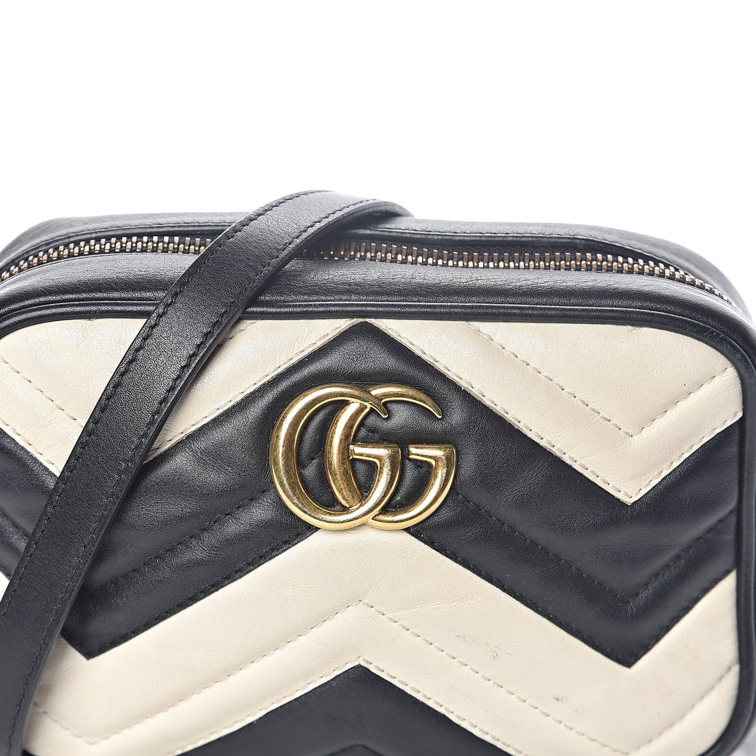 Gucci Calfskin Matelasse Mini GG Marmont Chain Shoulder Bag Black White 8 of 10