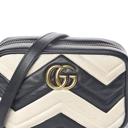 Gucci Calfskin Matelasse Mini GG Marmont Chain Shoulder Bag Black White 8 of 10
