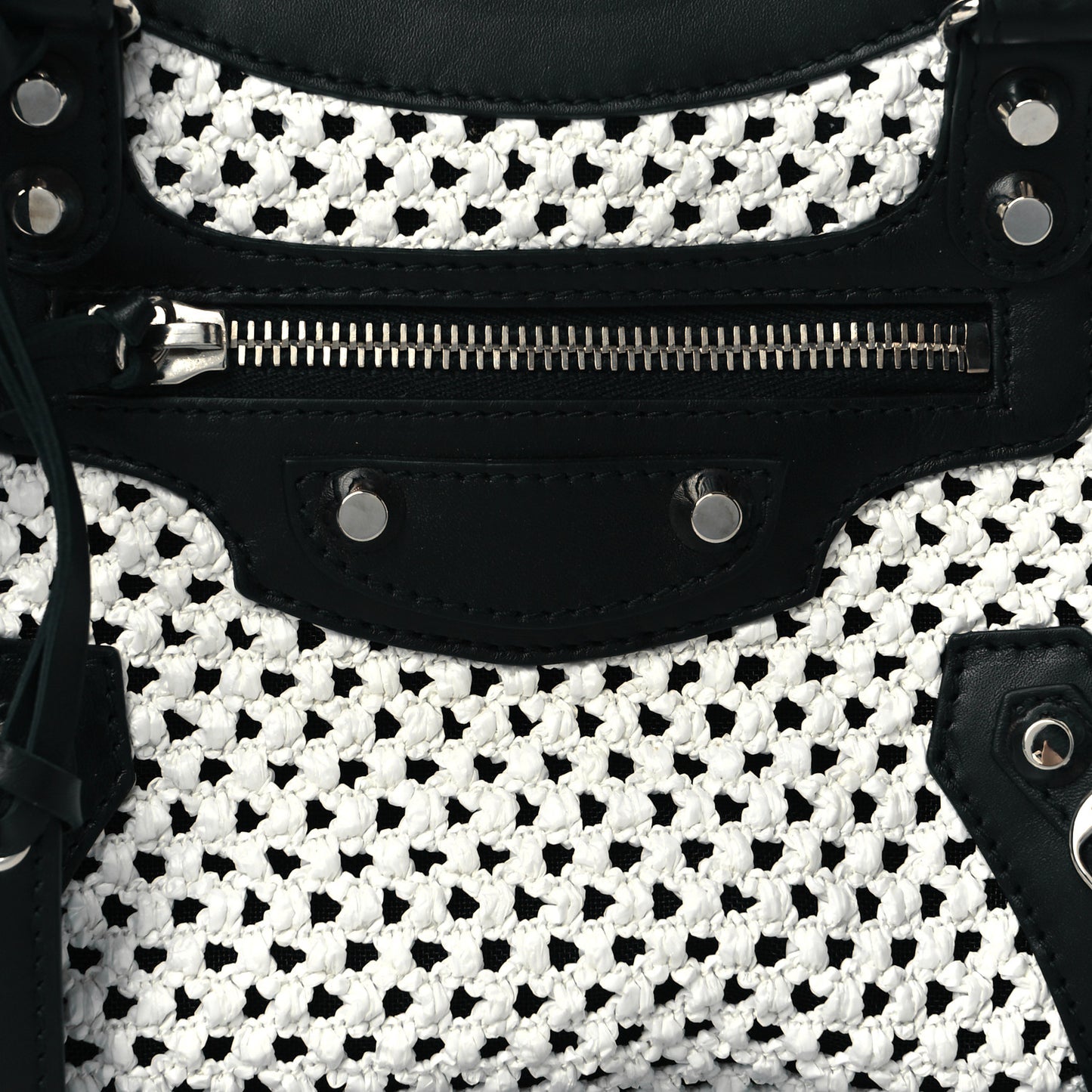 Calfskin Woven Nylon Mesh Classic Silver Hardware Mini City Black White