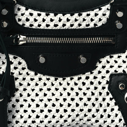 Balenciaga Calfskin Woven Nylon Mesh Classic Silver Hardware Mini City Black White 8 of 10