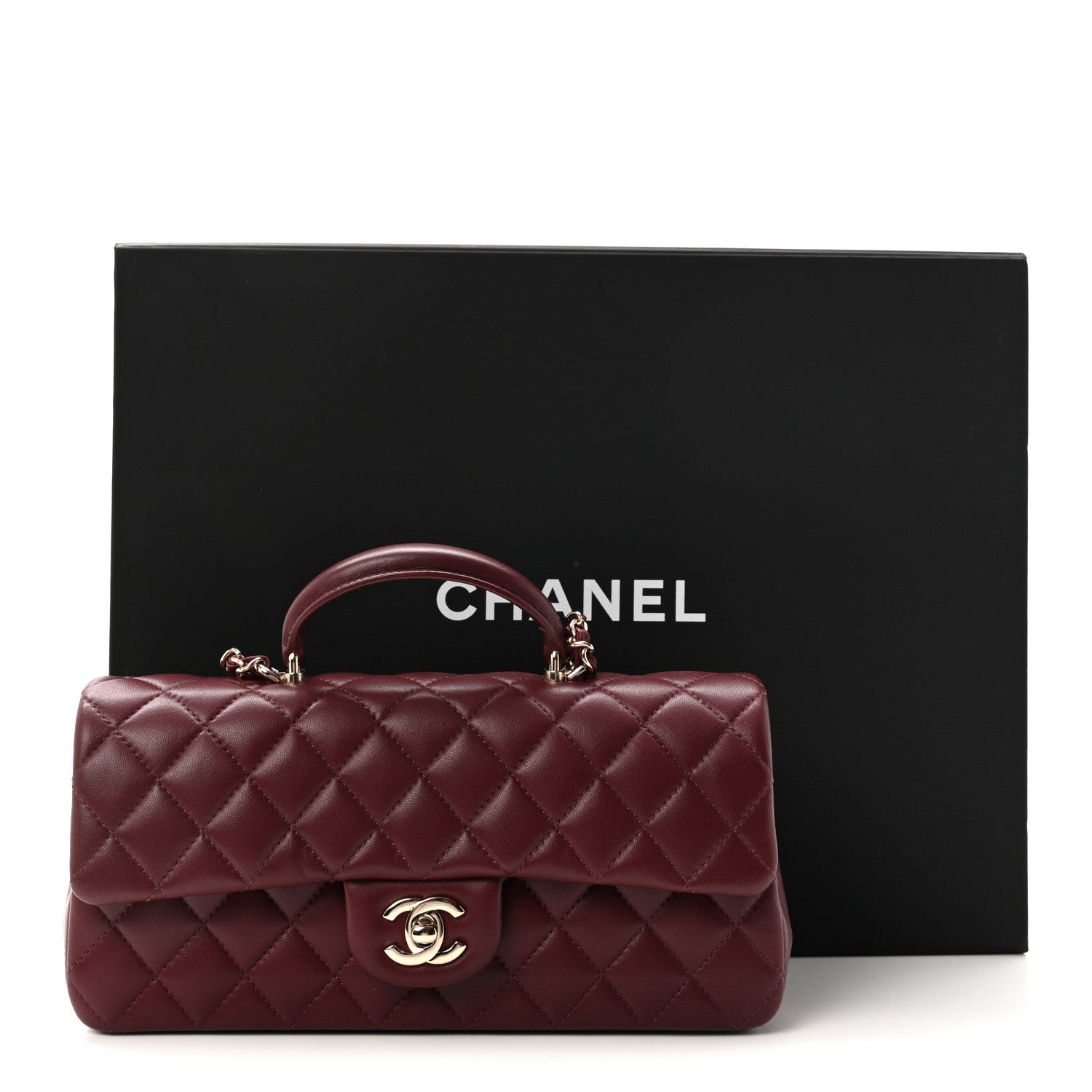 Chanel Lambskin Quilted Top Handle East West Flap Dark Burgundy 11 of 11