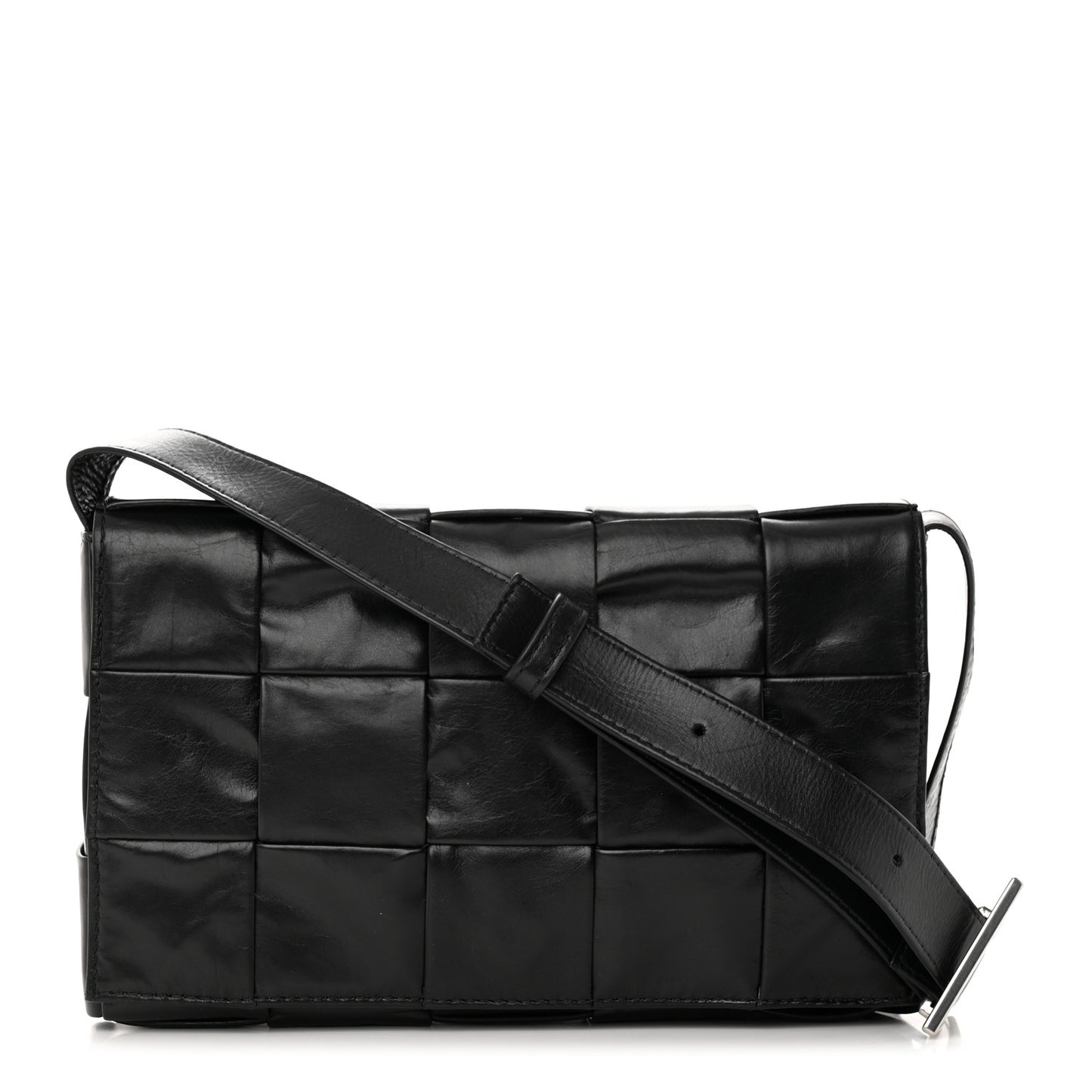 Paper Calfskin Maxi Intreccio Cassette Crossbody Bag Black