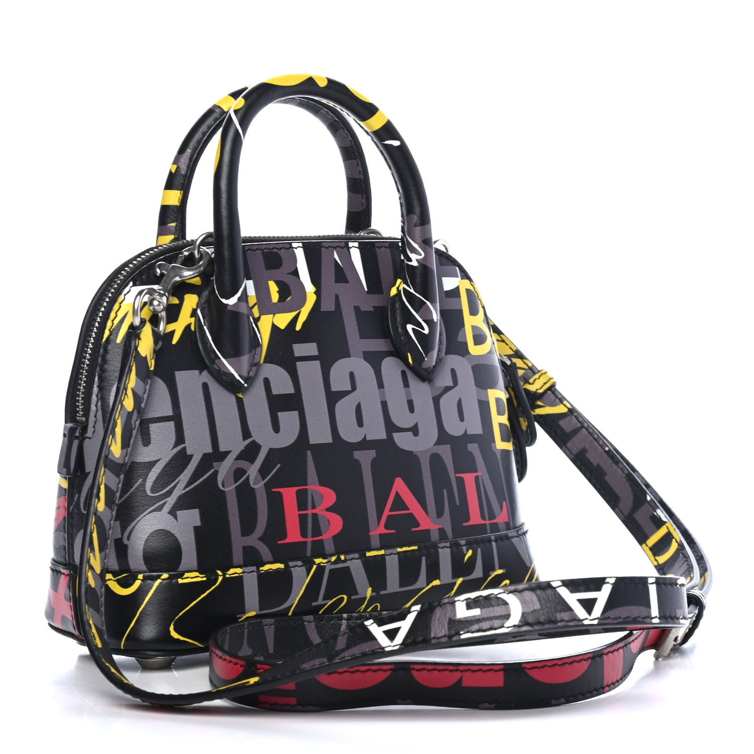 Balenciaga Calfskin Logo Print XXS Ville Top Handle Bag Black Multicolor 2 of 4
