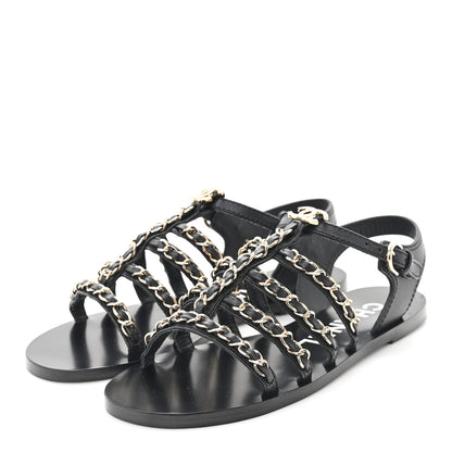 Chanel Calfskin Multi Chain CC Sandals 37 Black 36 Black 4 of 10