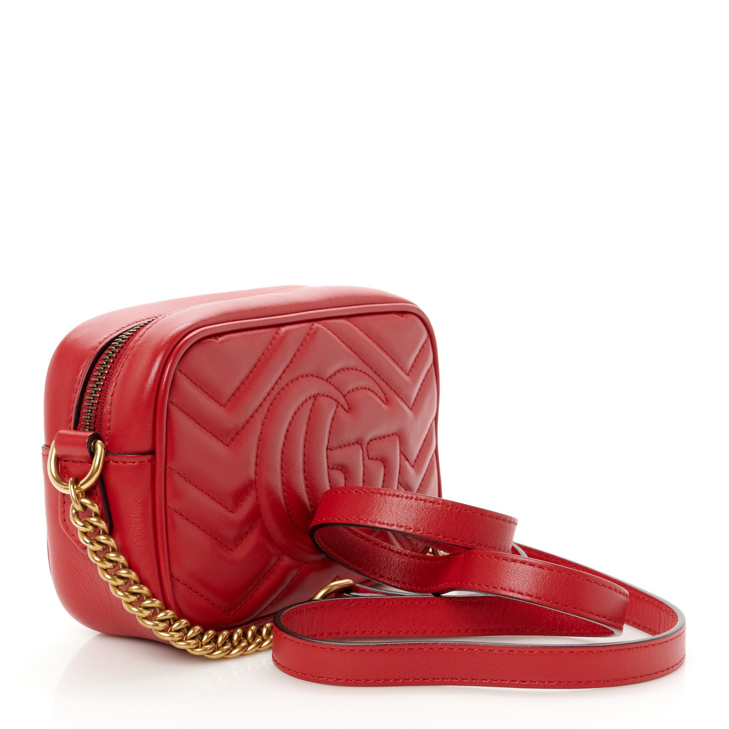 Gucci Calfskin Matelasse Mini GG Marmont Chain Shoulder Bag Hibiscus Red 3 of 11