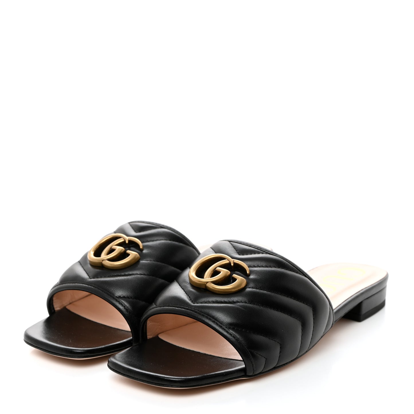 Nappa Matelasse GG Marmont Flat Slide Sandals 38.5 Black