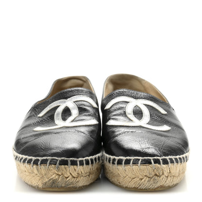 Chanel Patent Calfskin Metallic Goatskin CC Espadrilles 36 Black Silver 3 of 11