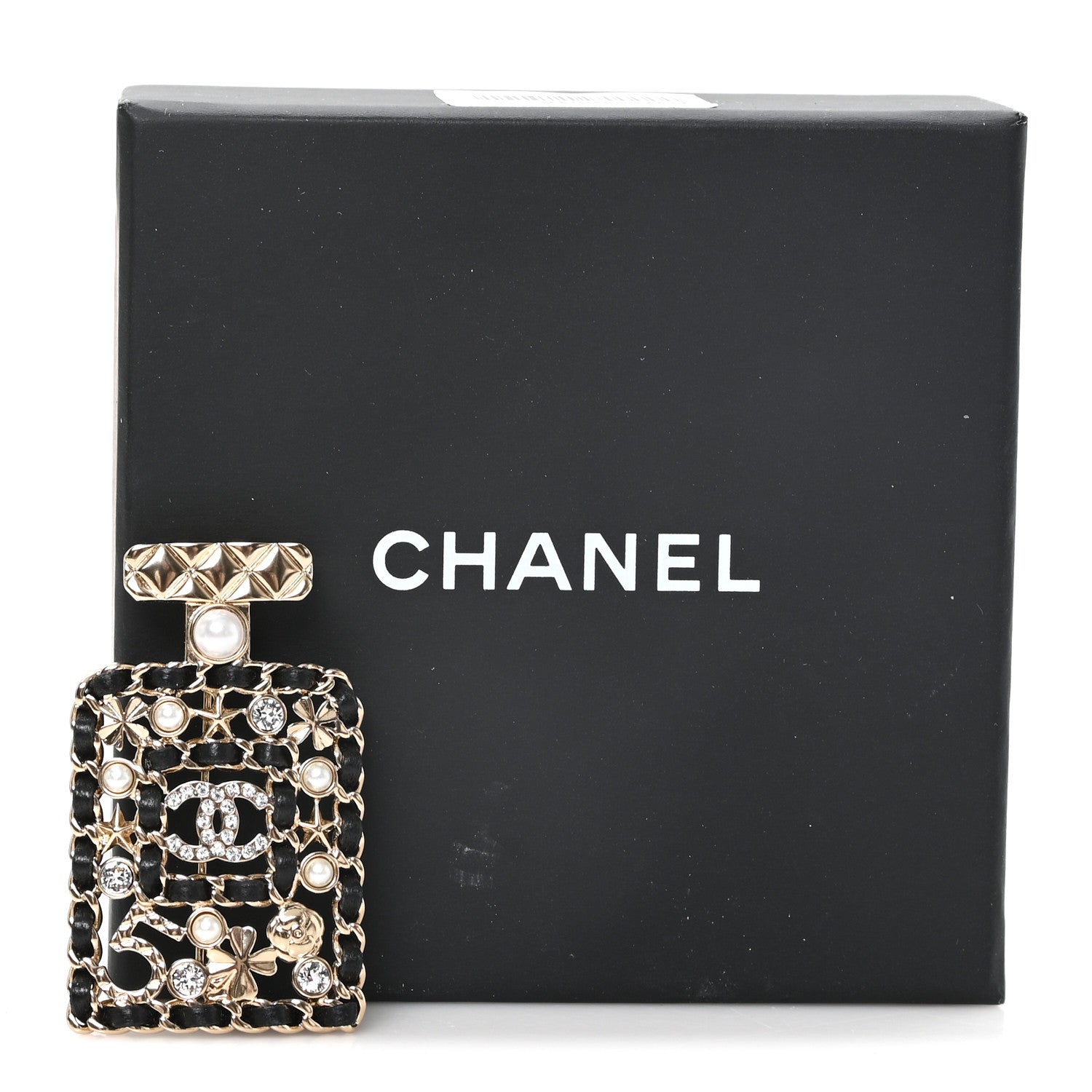 Chanel Lambskin Pearl Quilted Chain CC Perfume Bottle Brooch Gold 4 of 4
