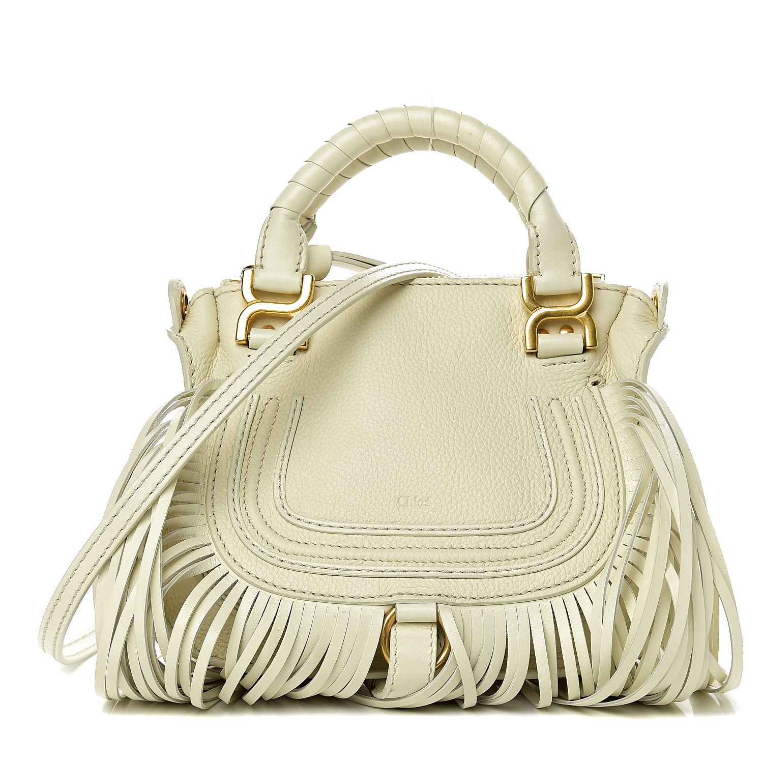 Chloe Shiny Small Grain Calfskin Mini Marcie Multi Fringe Satchel Natural White 1 of 12