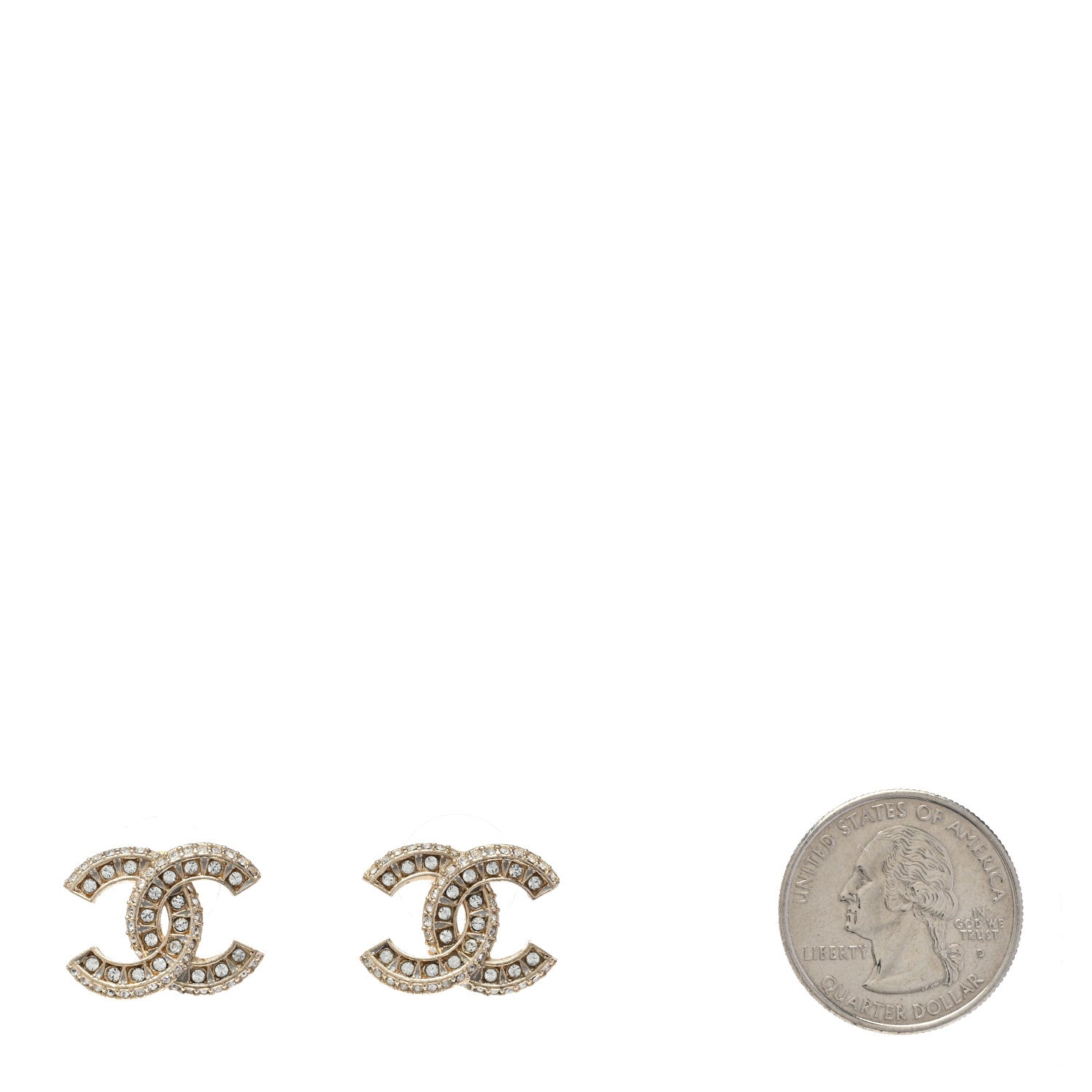 Chanel Crystal Timeless CC Earrings Gold 2 of 5