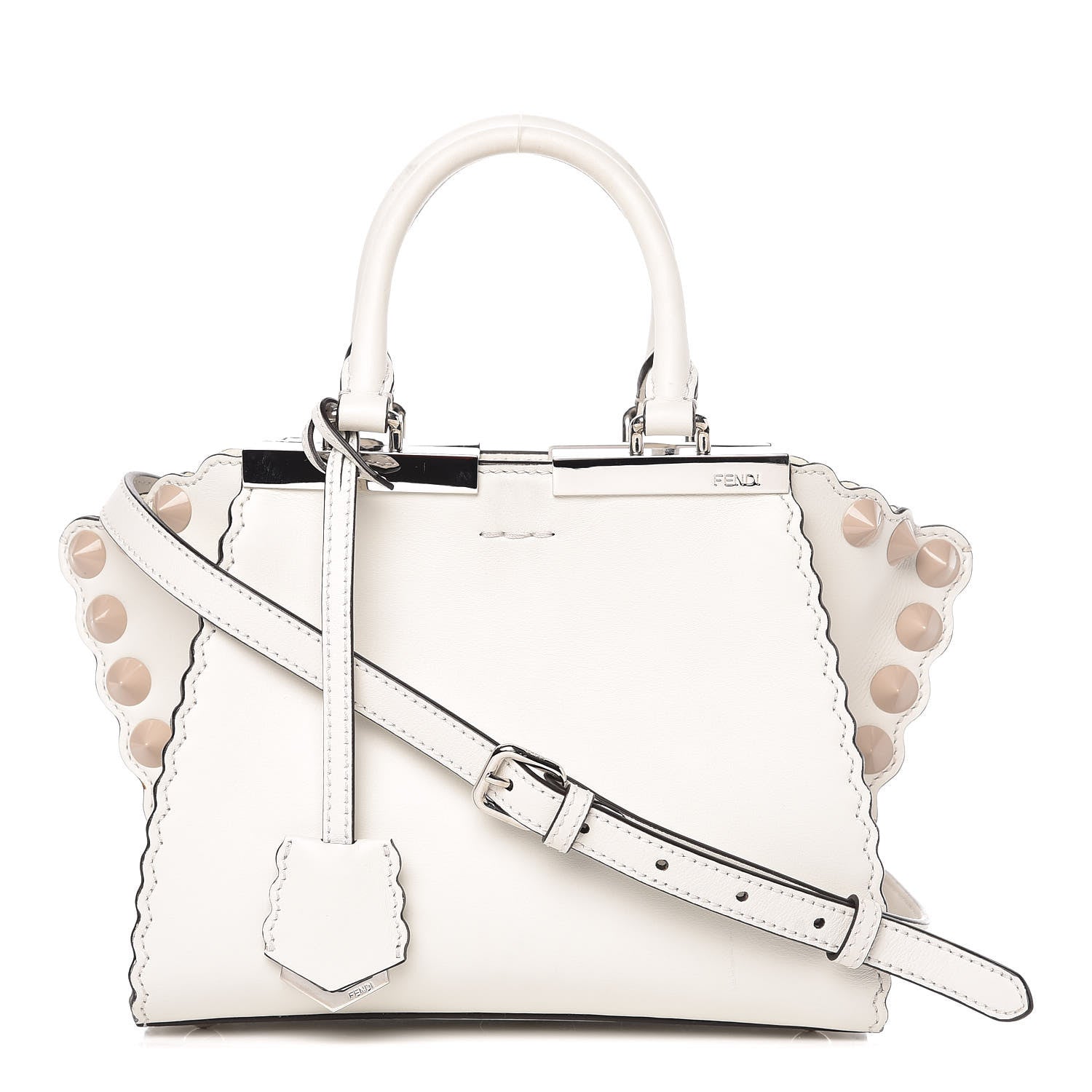 Fendi Vitello Dolce Scalloped Studded Mini 3Jours Tote White Ice Nuvola 1 of 13