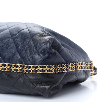 Chanel Calfskin Quilted Coco Shelter Bowling Bag Navy 9 of 9