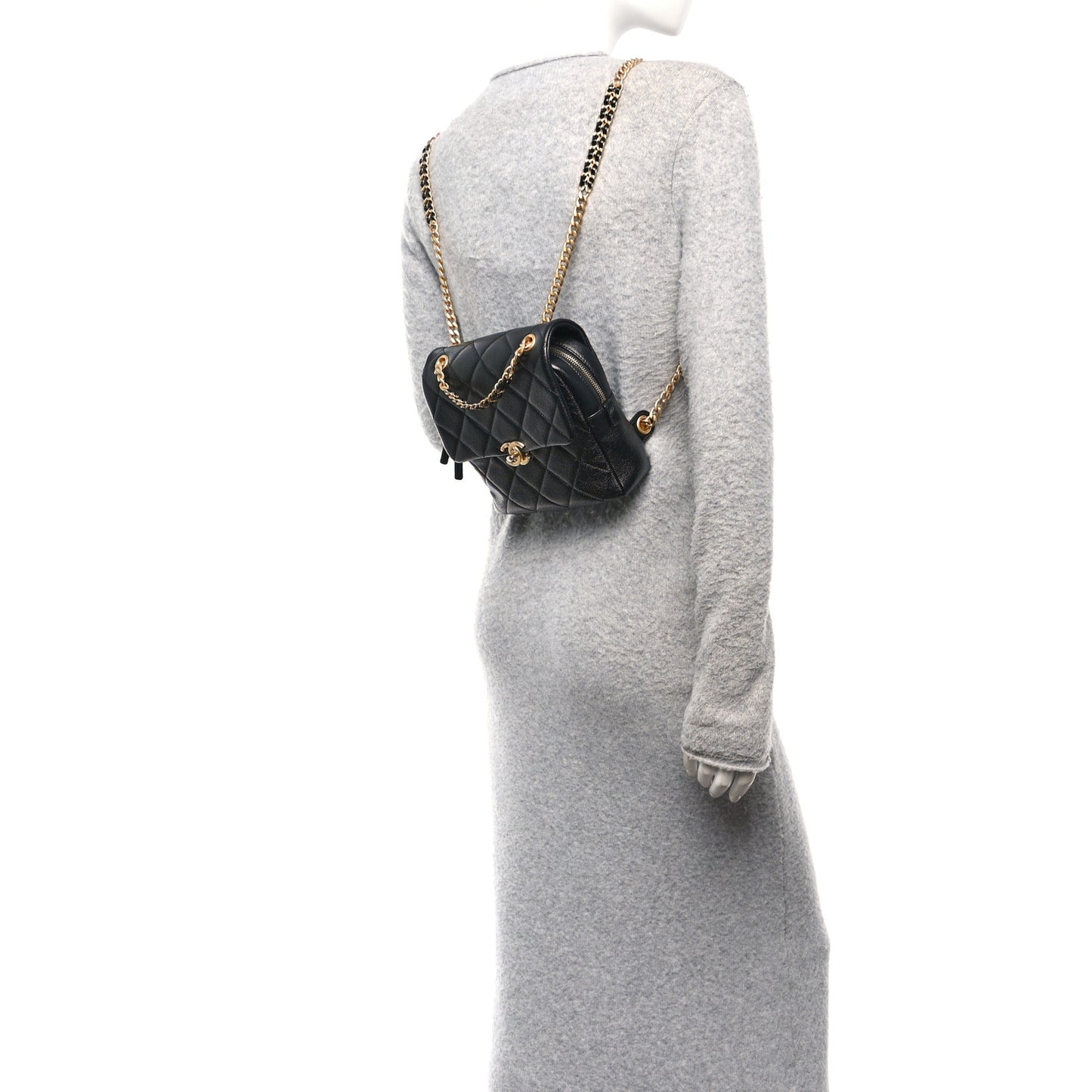 Shiny Caviar Quilted Chain Melody Backpack Black