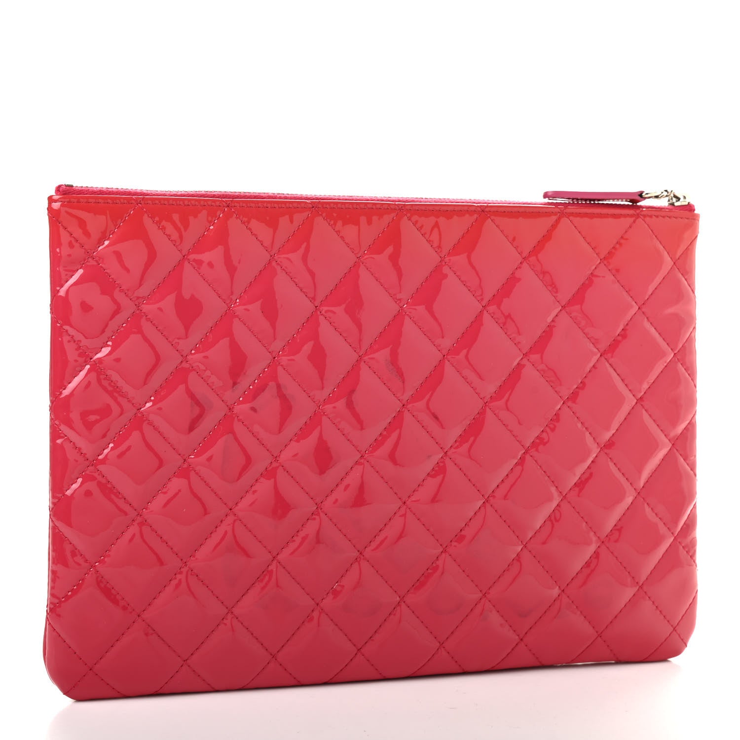 Chanel Patent Calfskin Quilted Valentine Hearts Medium O Cosmetic Case Dark Pink 3 of 11